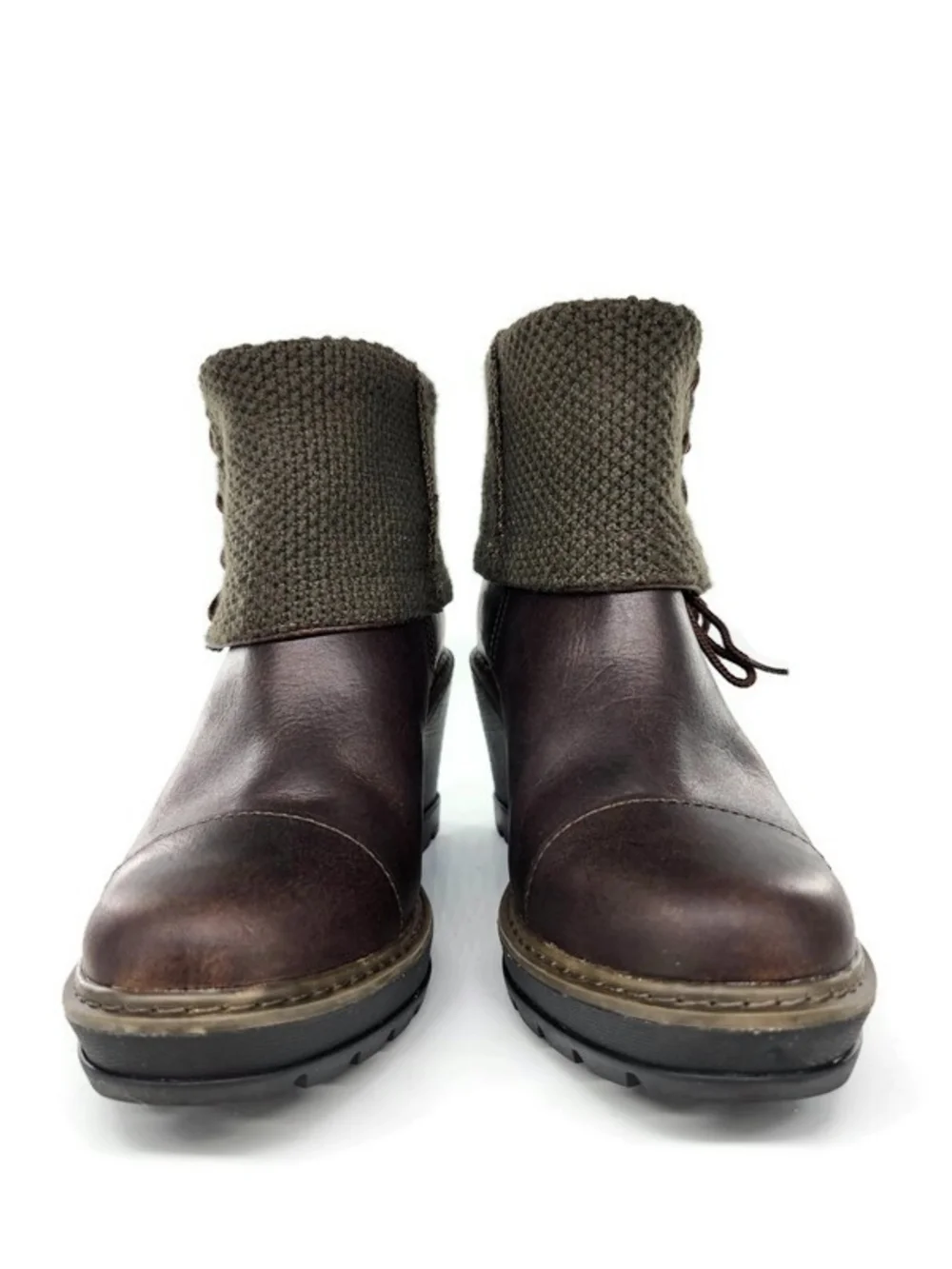 Timberland Kellis Brown Leather Olive Fold Down Side Lace Lug Sole Ankle Boots